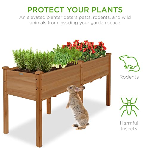 Best Choice Products 72x23x30in Raised Garden Bed, Elevated Wood Planter Box Stand for Backyard, Patio, Balcony w/Divider Panel, 6 Legs