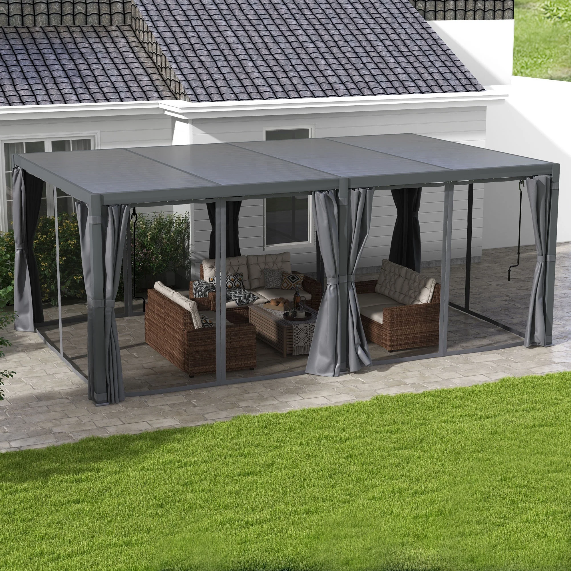 Outsunny 12'x19' Aluminum Pergola with Adjustable Louvered Roof, Dark Gray