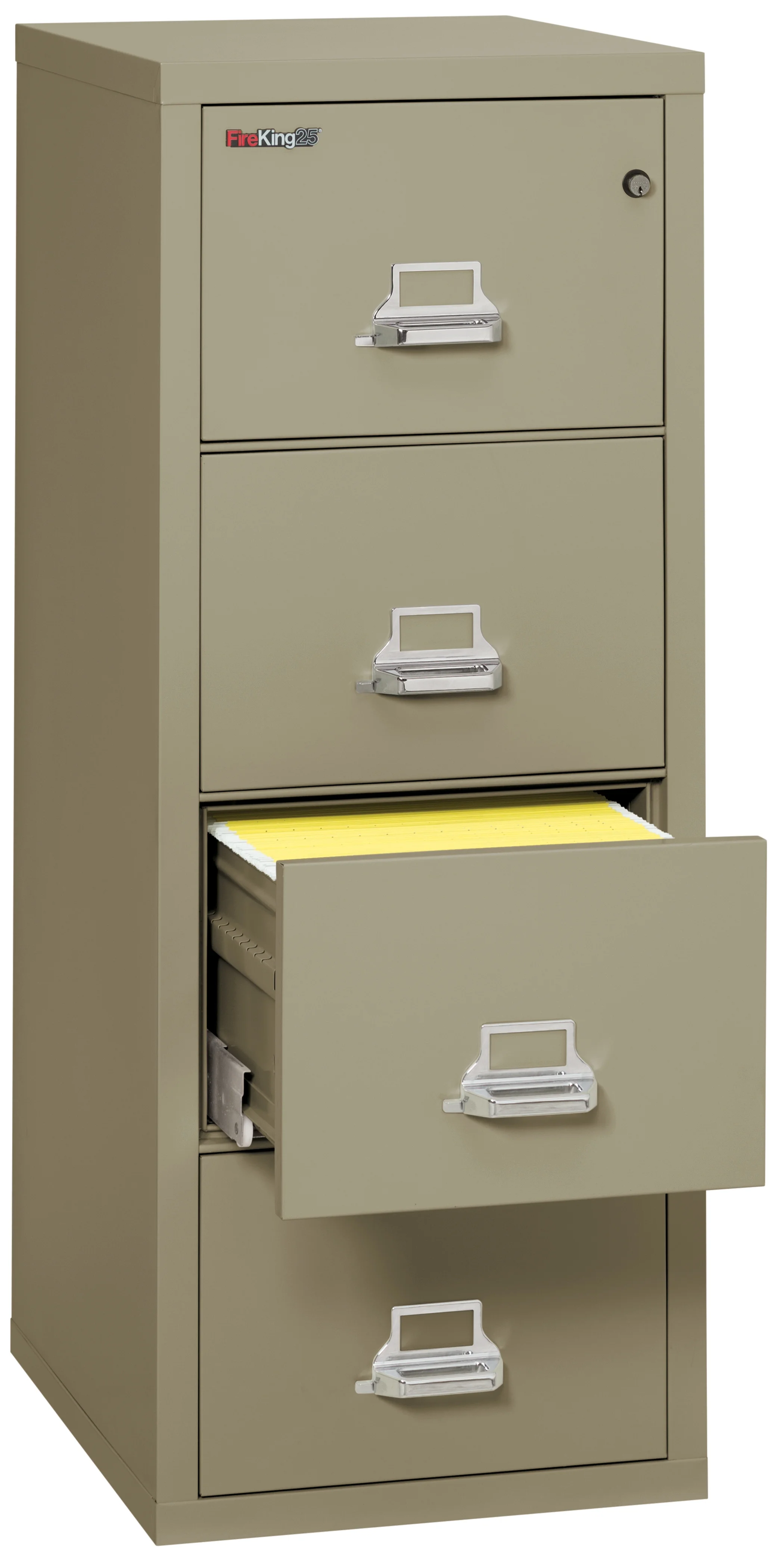 FireKing Pewter 1 Hour Fire Resistant File Cabinet - 4 Drawer Legal 25" depth