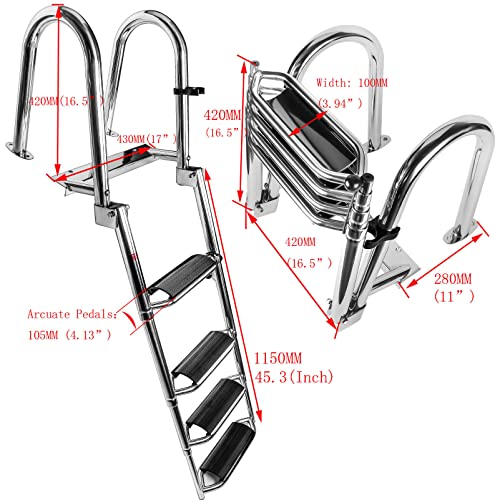 4 Steps Telescoping Boat Ladder Reinforce Dock Ladder Heavy Duty Swim Deck Ladder with Hand Railings and Extra Wide Steps