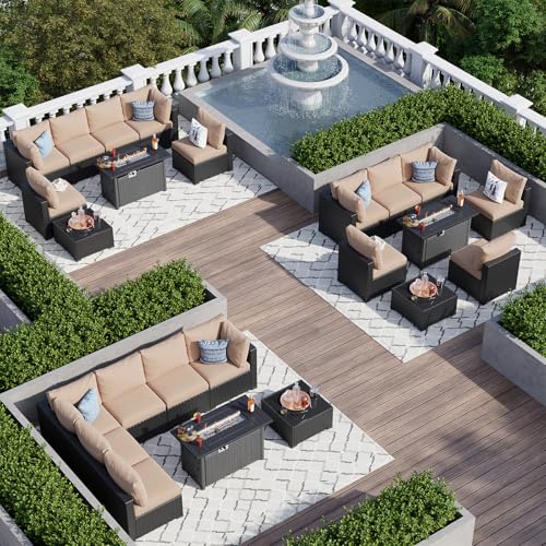 Aoxun 7 Piece Patio Furniture Set Wicker Rattan Patio Sectional Sofa Set Outdoor Seating Furniture with Thickened Cushion, Grey