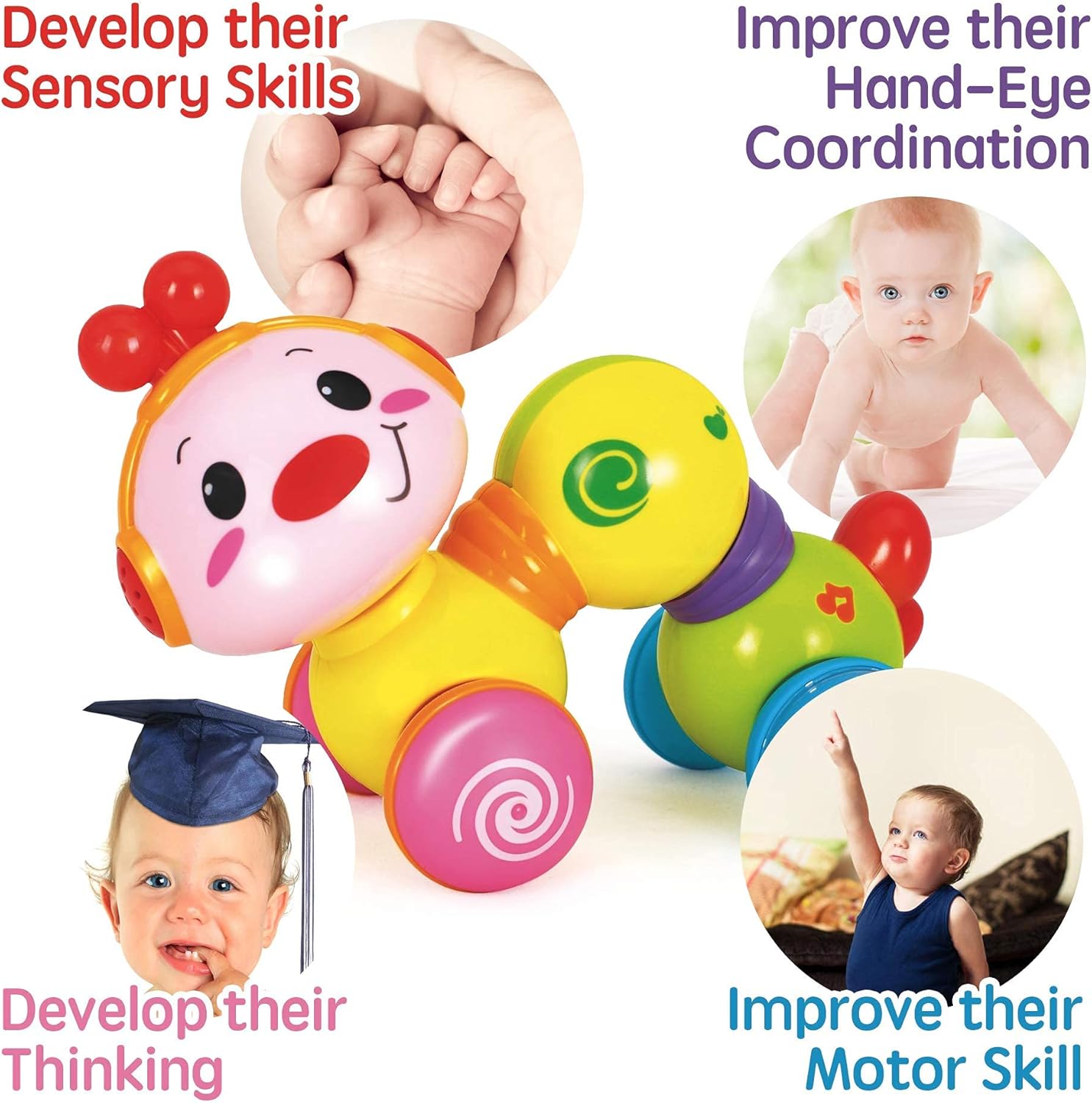 BABYFUNY Baby Learning Toys 6 to 12 Months - Press and Go Baby Crawling Toys - Light up Music 6 Month Toys - Baby Toys 12-18 Months