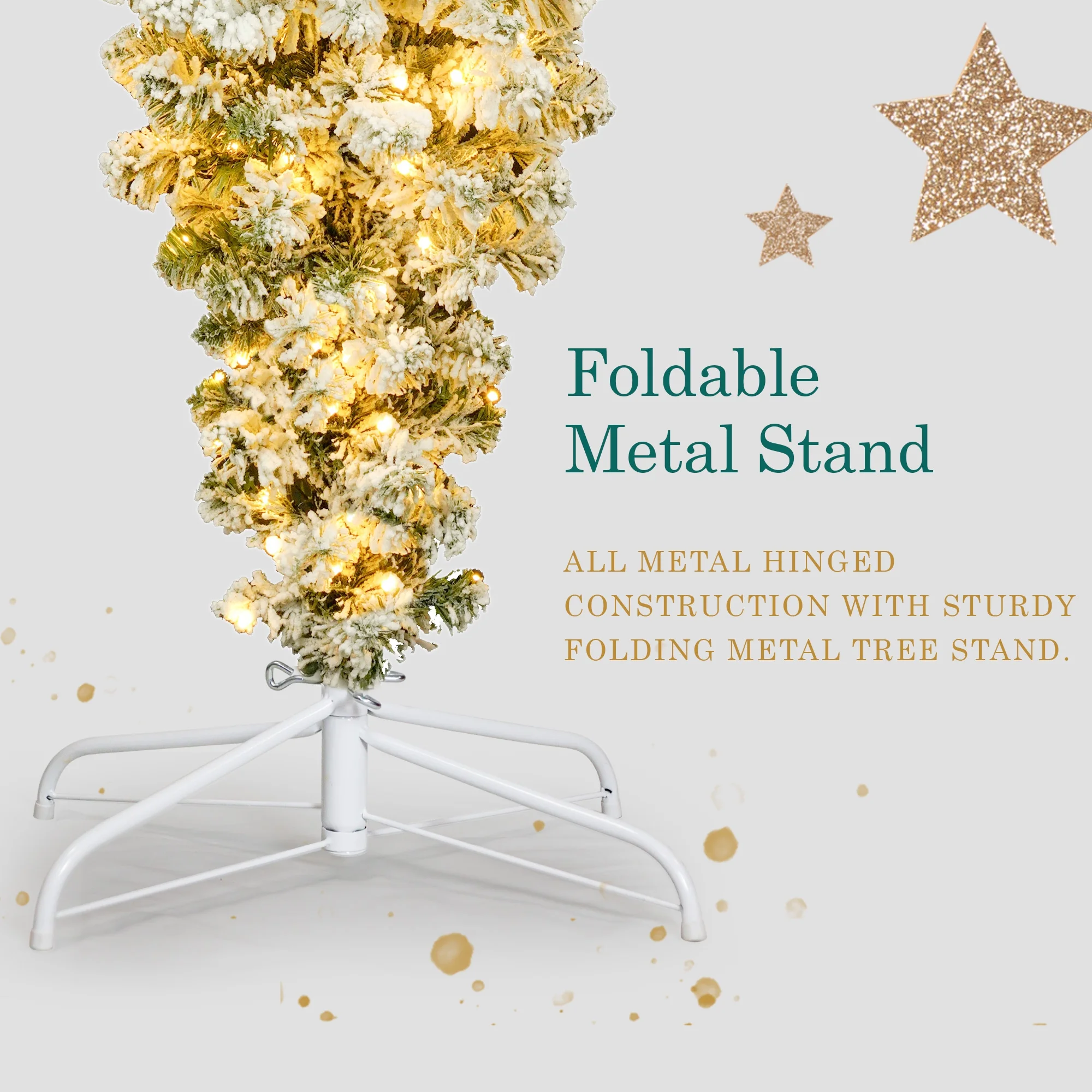 PAPROOS Upside Down Christmas Tree with Lights, 6FT Prelit Artificial Christmas Tree with 360 LED Lights and 966 Branch Tips