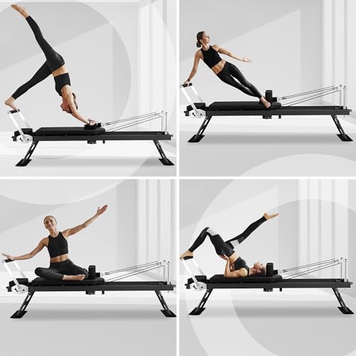 Pilates Reformer Machine for Home Workout, 78" Foldable Pilates Equipment with Dual Resistance& Springs and Cords