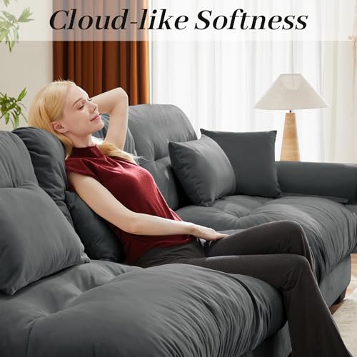 130" Modular Sectional Sofa,Velvet Upholstered Couches for Living Room,3 Seater Green Sofa Couch with Movable Ottoman