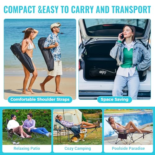 #WEJOY 2-in-1 Reclining Camping Chair with Footrest for Adults Folding Lounge Chair with Adjustable Backrest Lightweight Camping Chairs Heavy Duty