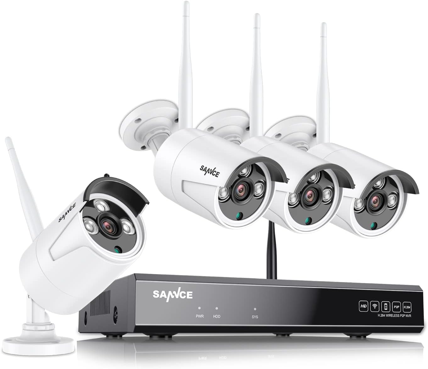 [8CH Expandable, 2K] SANNCE 5MP Wireless NVR Security System and 4Pcs 3MP WiFi Surveillance Cameras with AI Human Detection, Work with Alexa