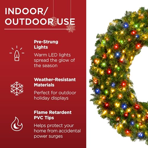 Best Choice Products 60in Large Artificial Pre-Lit Fir Christmas Wreath Holiday Accent Decoration w/ 300 LED Lights, 930 PVC Tips
