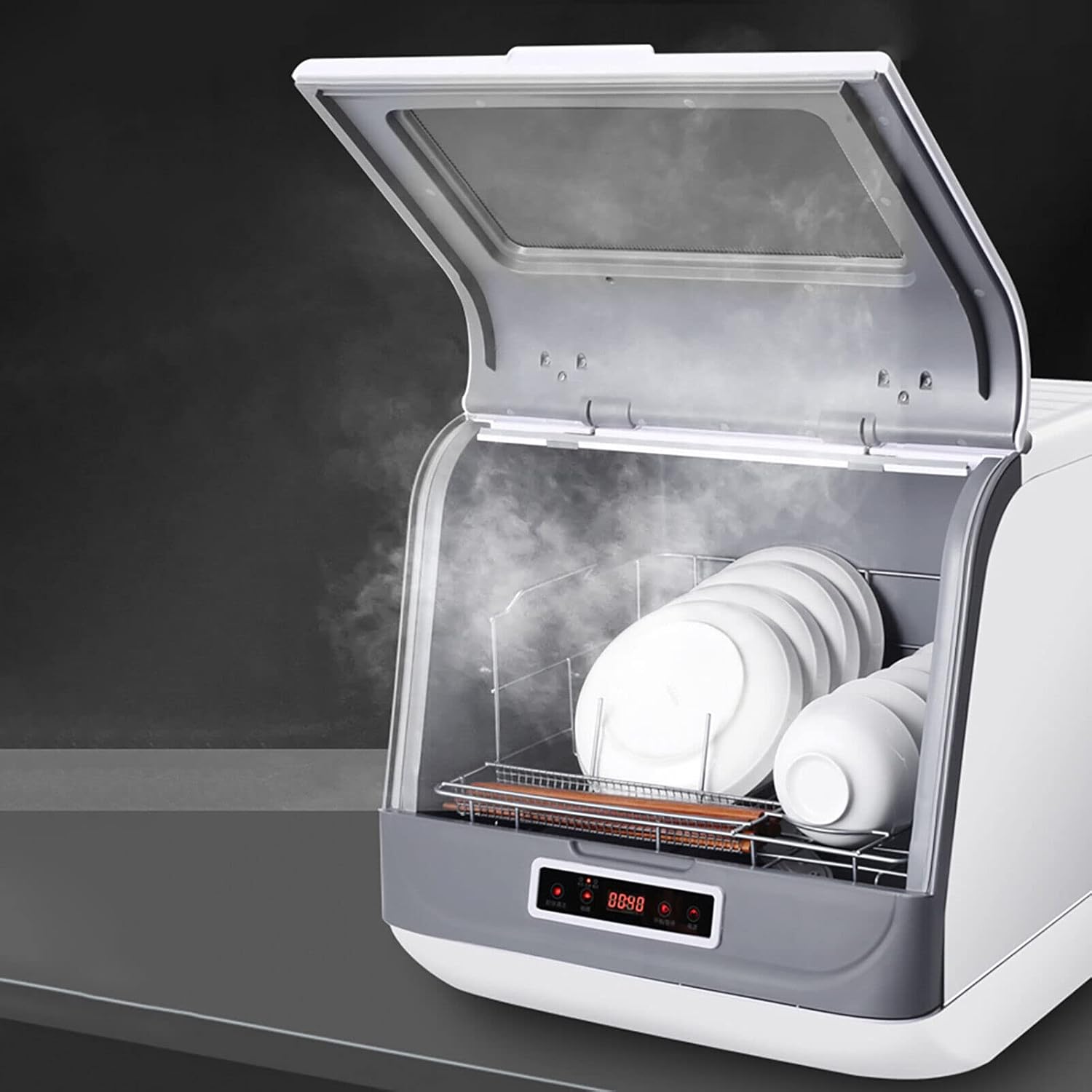 Countertop Dishwasher, 110V 1200W Mini Countertop Dishwasher, Large Capacity Compact Dishwasher w/3 Programs, 75°C Hot Air Drying