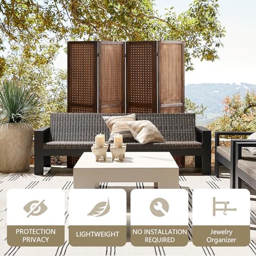 4 Panel Room Dividers and Folding Privacy Screens, 5.6Ft Wooden Pegboard Display, Privacy Dividers for Bedroom