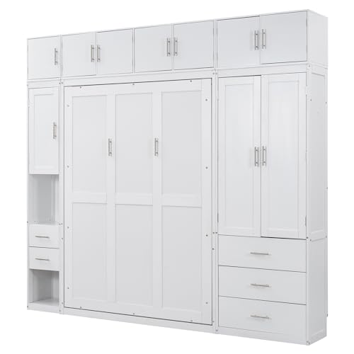 Harper & Bright Designs Twin Size Murphy Bed Cabinet Wall Bed Chest with Storage Shelves