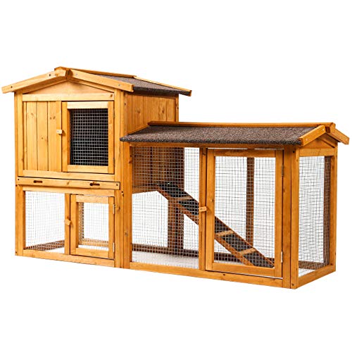 Ogrmar Chicken Coop Large Wooden Outdoor Bunny Rabbit Hutch Hen Cage with Ventilation Door