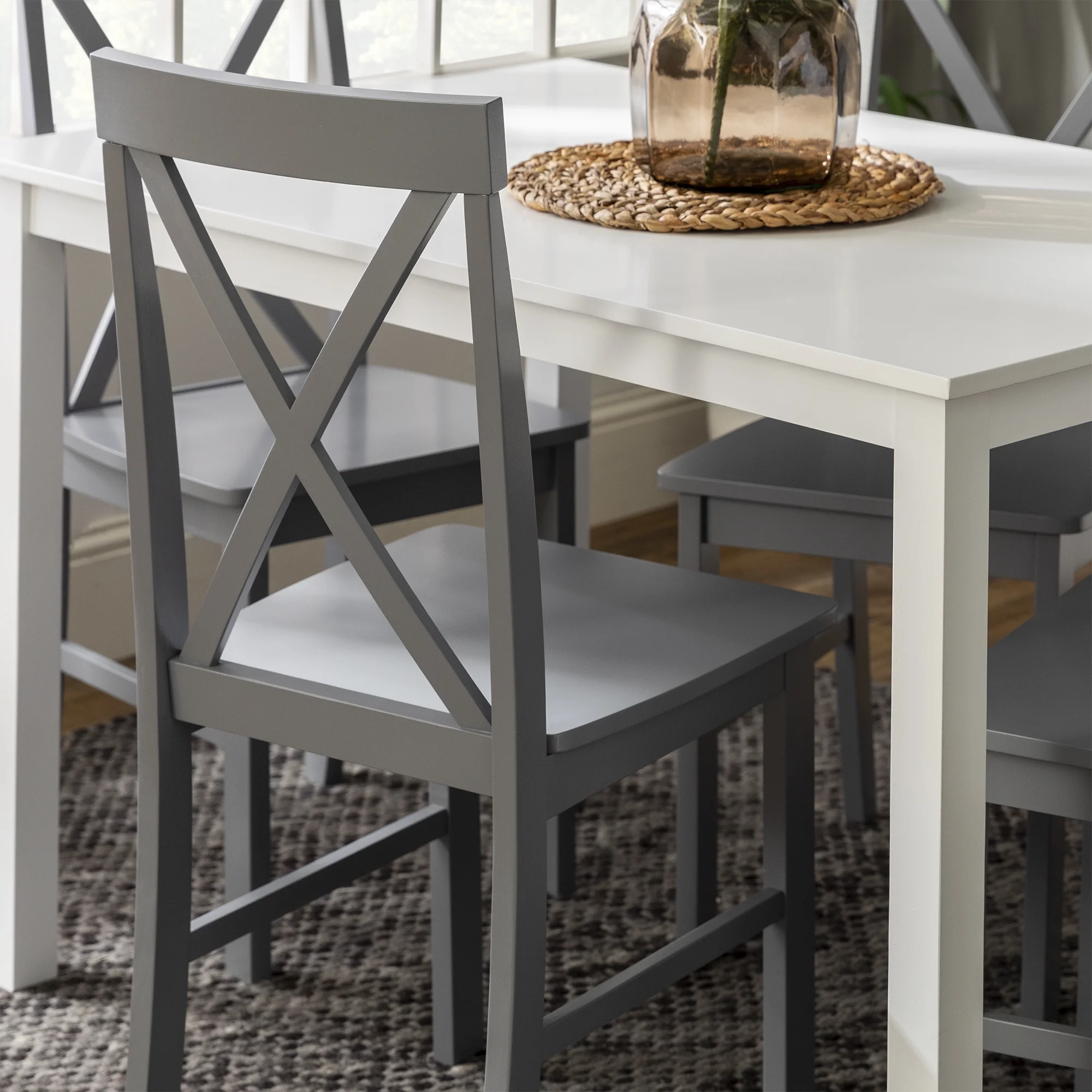 Walker Edison 5-Piece Solid Wood Farmhouse Dining Set - White/Grey