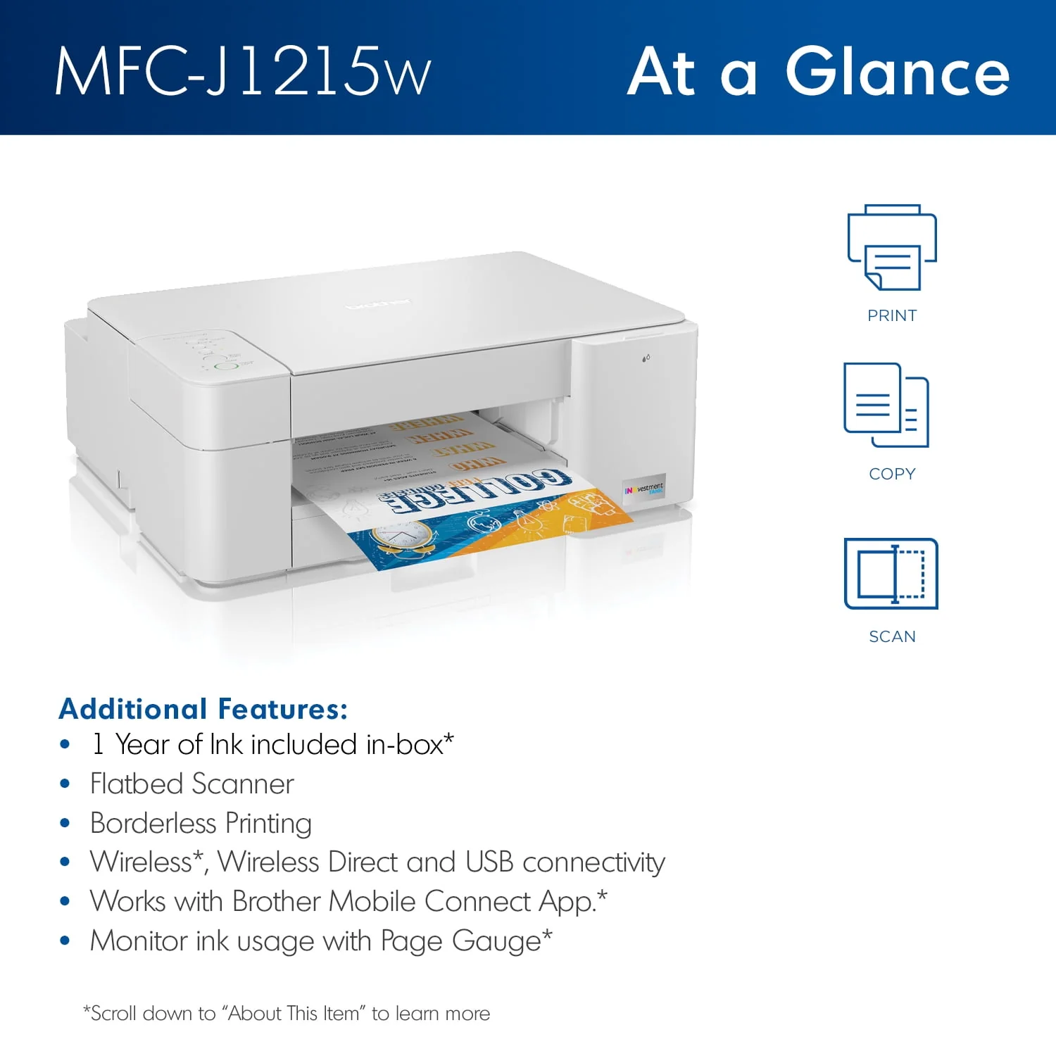 Brother MFC-J1215W INKvestment Tank Wireless Multifunction Color Inkjet Printer with Up to 1-Year of Ink In-box(1)