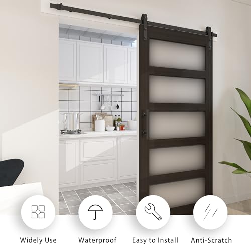 BARNSMITH 42in x 84in Glass Barn Door with 7FT Sliding Door Hardware Kit Included & Handle