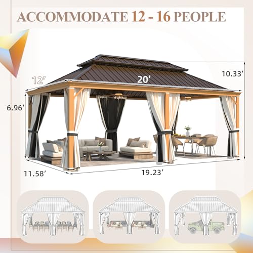 YOLENY 10' x 12' Hardtop Gazebo, Metal Gazebo with Aluminum Frame, Double Galvanized Steel Roof, Curtains and Netting Included