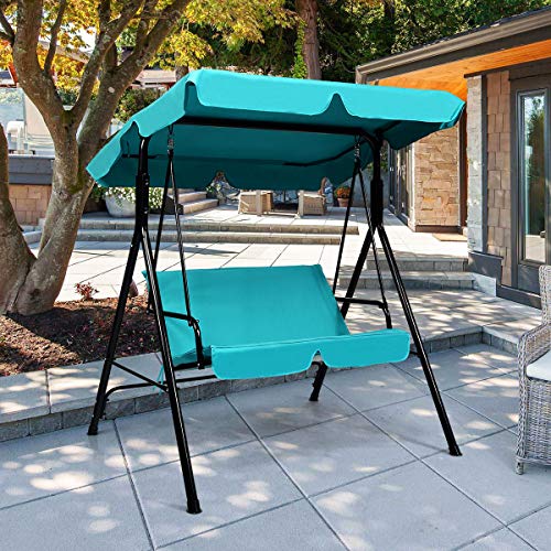 Tangkula 3 Person Porch Swing, Patio with Removable Cushion & Powder-Coated Steel Frame, Outdoor Swing with Canopy for Porch, Backyard, Garden