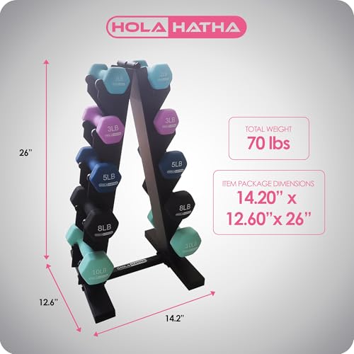 HolaHatha Neoprene Dumbbell Free Hand Weight Set with Rack, Ideal for Home Exercises to Gain Tone and Definition