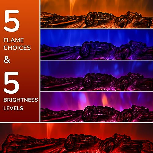 Electric Fireplace Logs 20-Inch, Remote Controller Fireplace Insert Log Heater, Adjustable Flame Colors, Realistic Fake firewood Flame