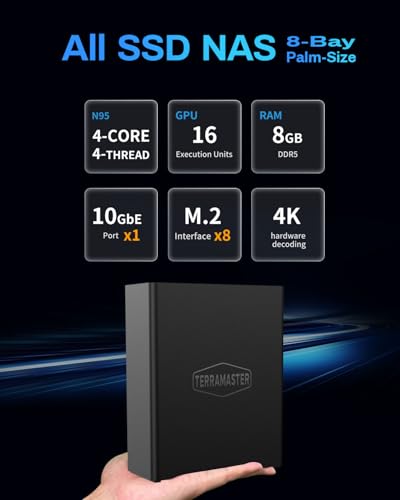 TERRAMASTER F4 SSD NAS Storage - 4Bay All SSD NAS Server N95 QuadCore CPU, 8GB DDR5 RAM, 5GbE Port