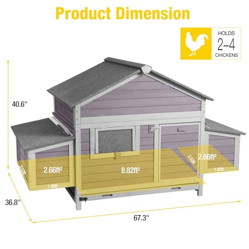 Aivituvin Chicken Coop with Wheels Outdoor Poultry Cage with Two Nesting Boxes 19ft&sup2; Wooden Hen House