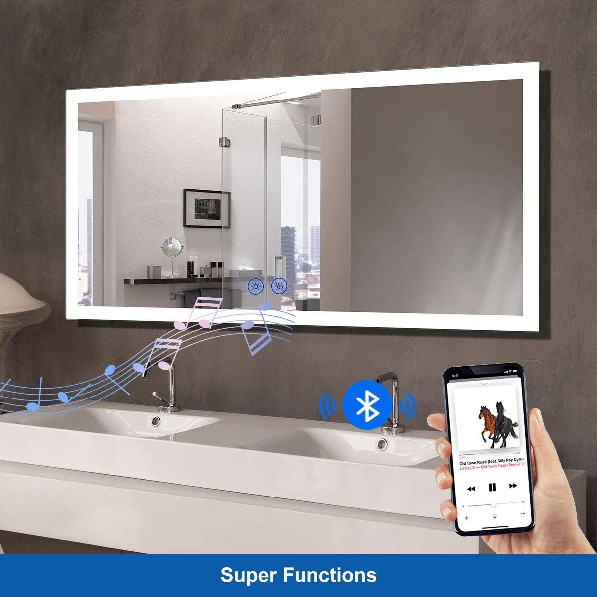 Dimmable LED Bathroom Mirror with Anti-Fog Function, 36x28 in Vertical & Horizontal Mount Illuminated Mirror with Touch Button, CRI>90