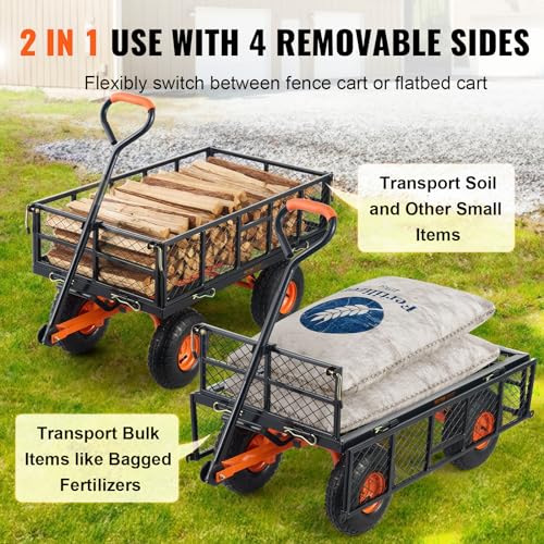VEVOR 400lbs Steel Garden Dump Cart, Heavy Duty Garden Wagon Yard Dump Wagon with Removable Sides, Convert to Flatbed, Utility Liner