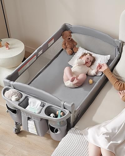 Baby 4 in 1 Bassinet Bedside Sleeper, 4 Functions Bedside Crib Sleeper, Playard, Changing Table, Baby Bassinet for Newborn Baby