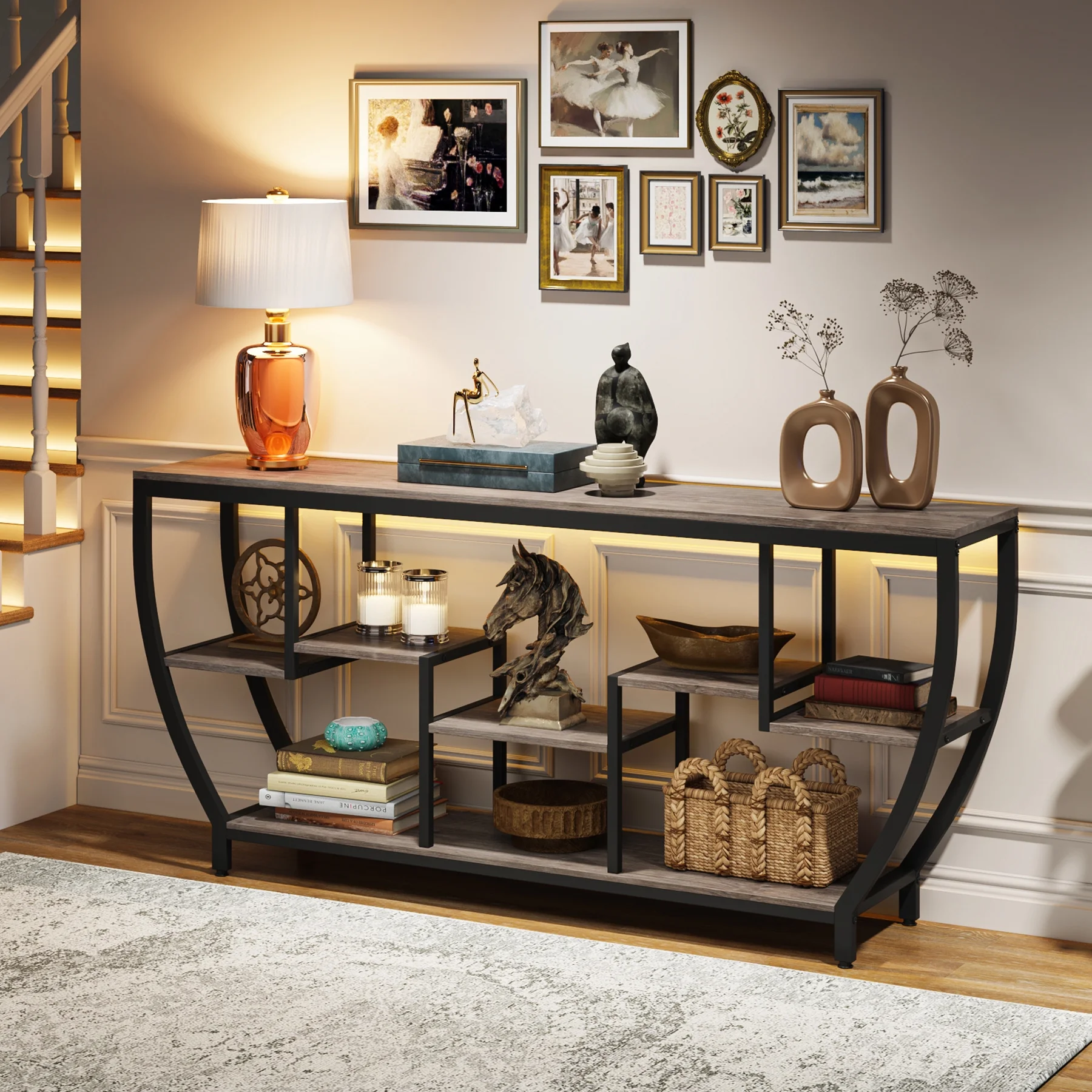 Tribesigns Sofa Console Table, 70.9 Inches Extra Long Console Table with Shelves, Rustic Behind The Couch Table with Storage