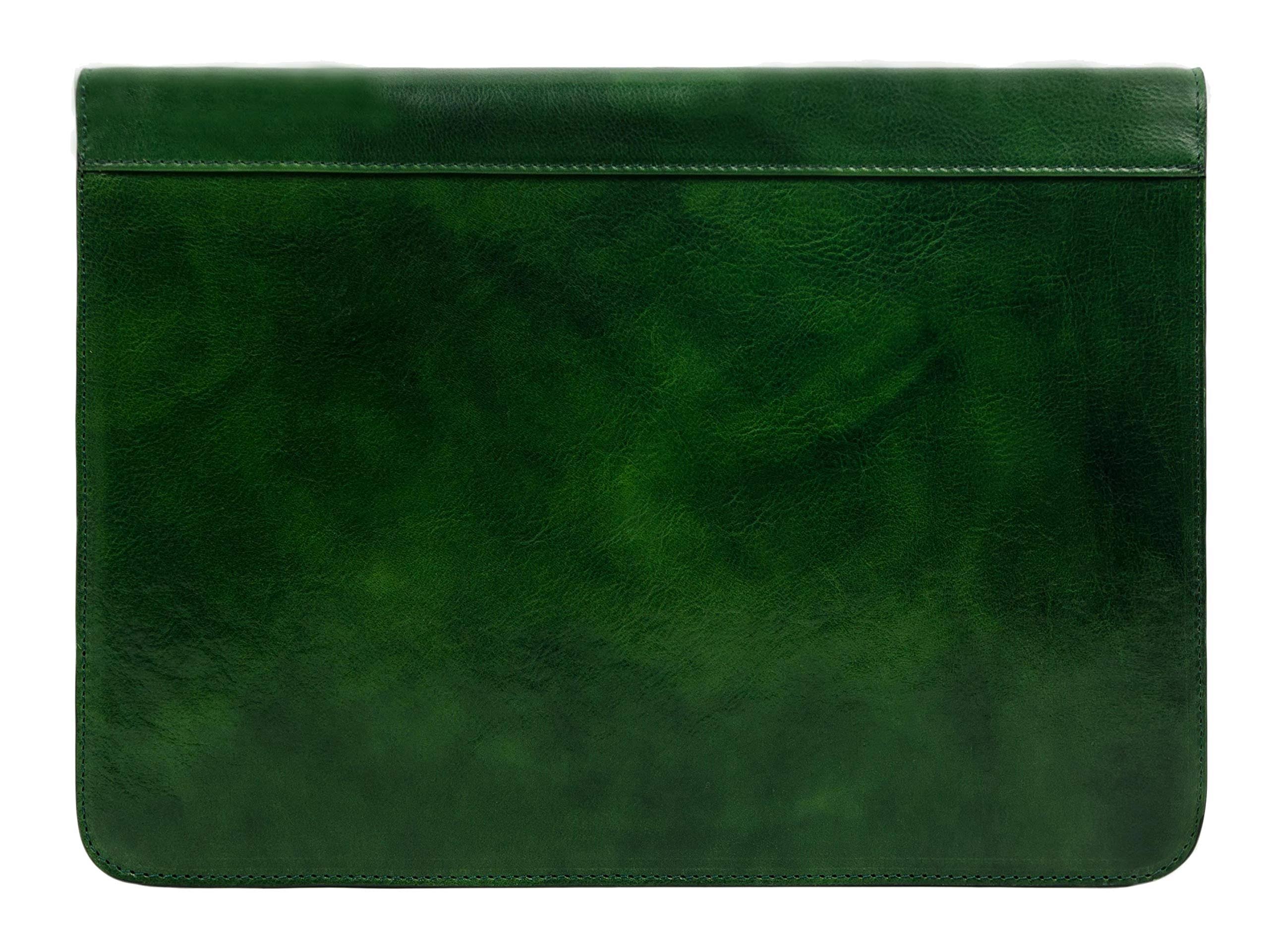 Leather Portfolio Document Folder Handcrafted Case Green Time Resistance