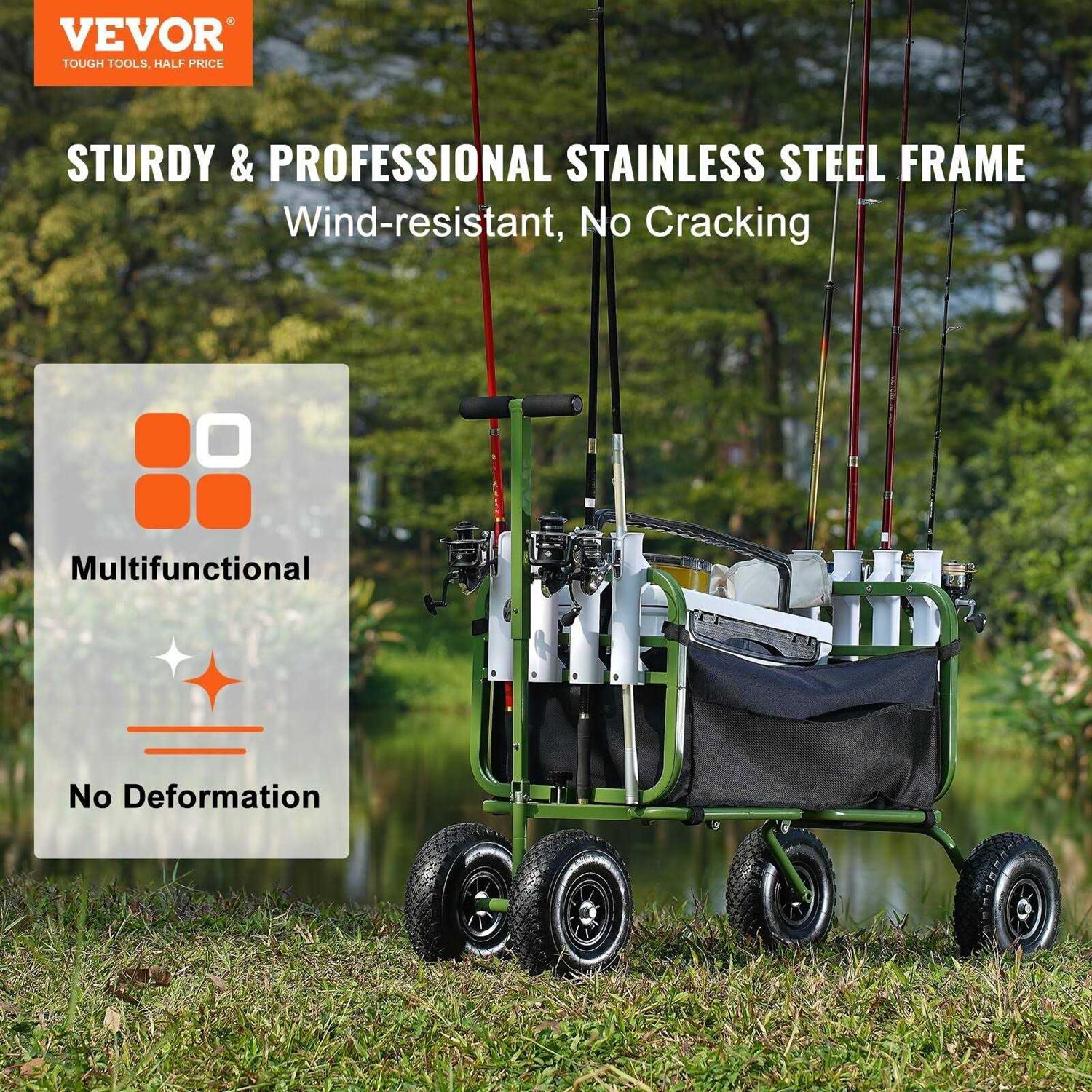 VEVOR Beach Fishing Cart 500 lbs Load Capacity Fish and Marine Cart with Four 13 Big Wheels PU Balloon Tires for Sand Heavy-Duty Aluminum Pier