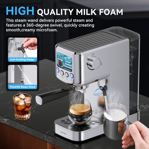 Espresso Machine 20 Bar, Compact Espresso Maker with Milk Frother, Stainless Steel Coffee Machine with 42 oz Water Tank for Cappuccino