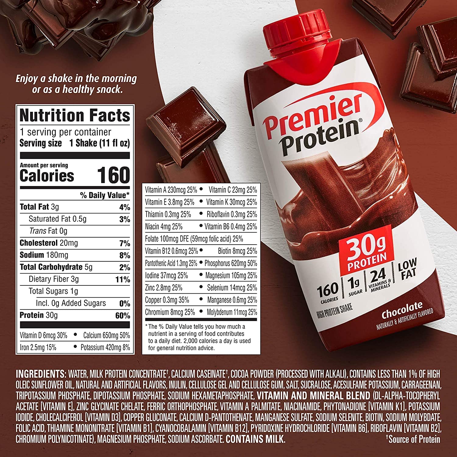 Premier Protein High Protein Shakes Variety Sampler Pack, 11 Fl. Oz Each - Cafe Latte, Chocolate, Vanilla, Caramel, Cake Batter