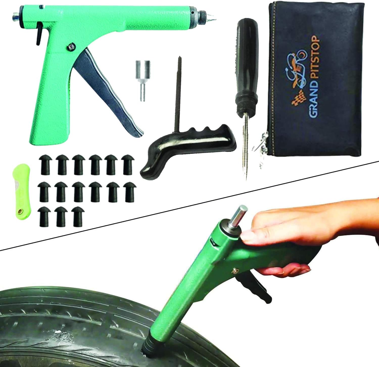 GRAND PITSTOP Tire Puncture Repair Kit with 15 Mushroom Plugs Pack of 2