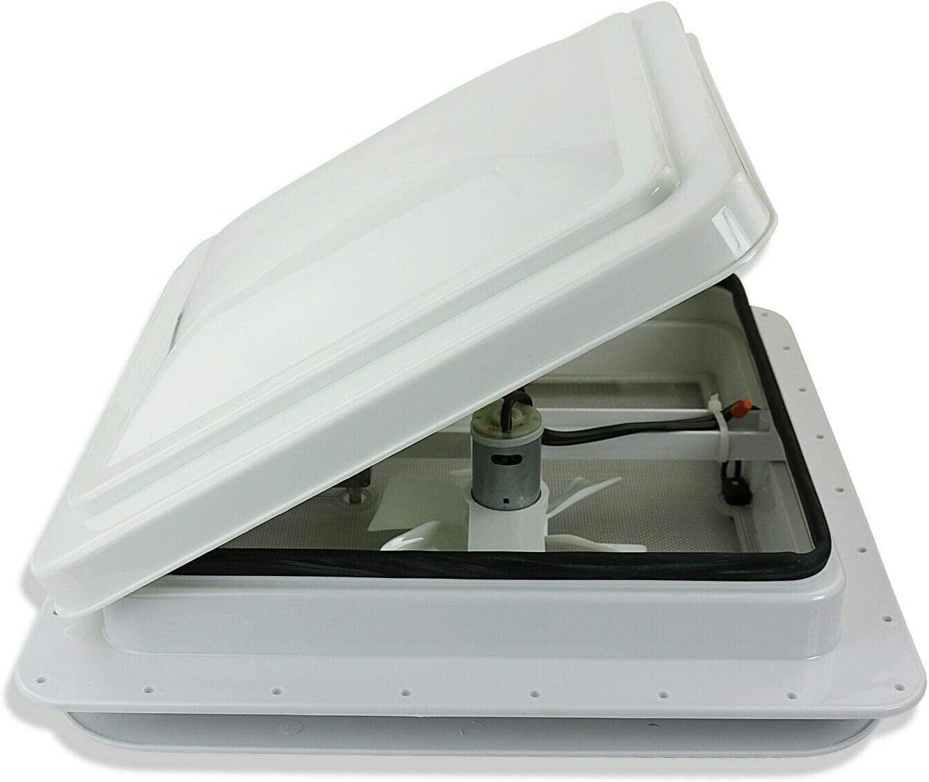 14" RV Vent Fan RV Trailer Roof Vent Complete 12 Volt FAN Trailer Universal White Lid Roof Vent w/ White Lid and Interior Garnish for Camper