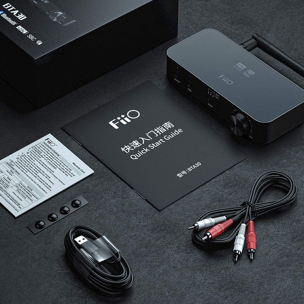 FiiO BTA30 Wireless Bluetooth 5.0 LDAC Long Range Transmitter Receiver with 2 RCA Male to 2 RCA Male Stereo Audio Cable