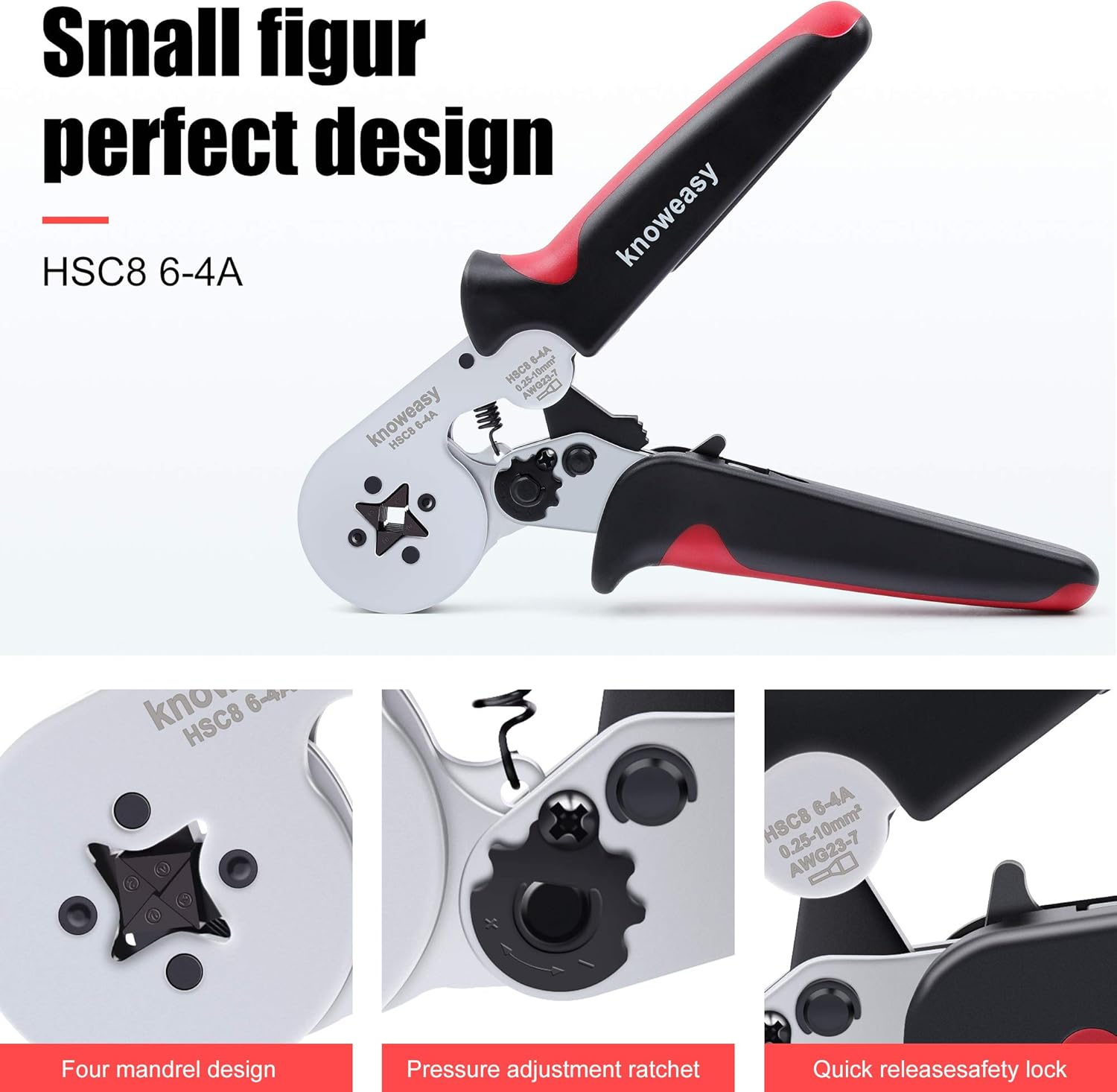 Ferrule Crimping Tool,Knoweasy HSC8 6-4A Ferrule Crimper and Wire Crimping Tool Used for 23-10 AWG (0.25-6 mm&sup2;) Cable End-Sleeves