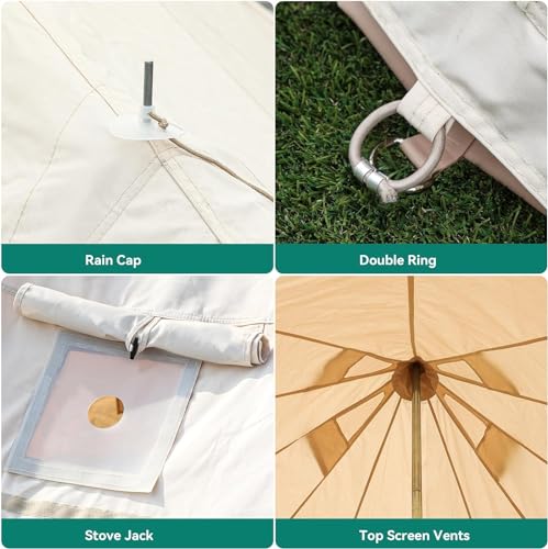 YITAHOME Canvas Bell Yurt Tents - 4 Season Waterproof Glamping Tents w/Stove Jack for Family Camping, Hunting, Parties - 13/16.4/20FT