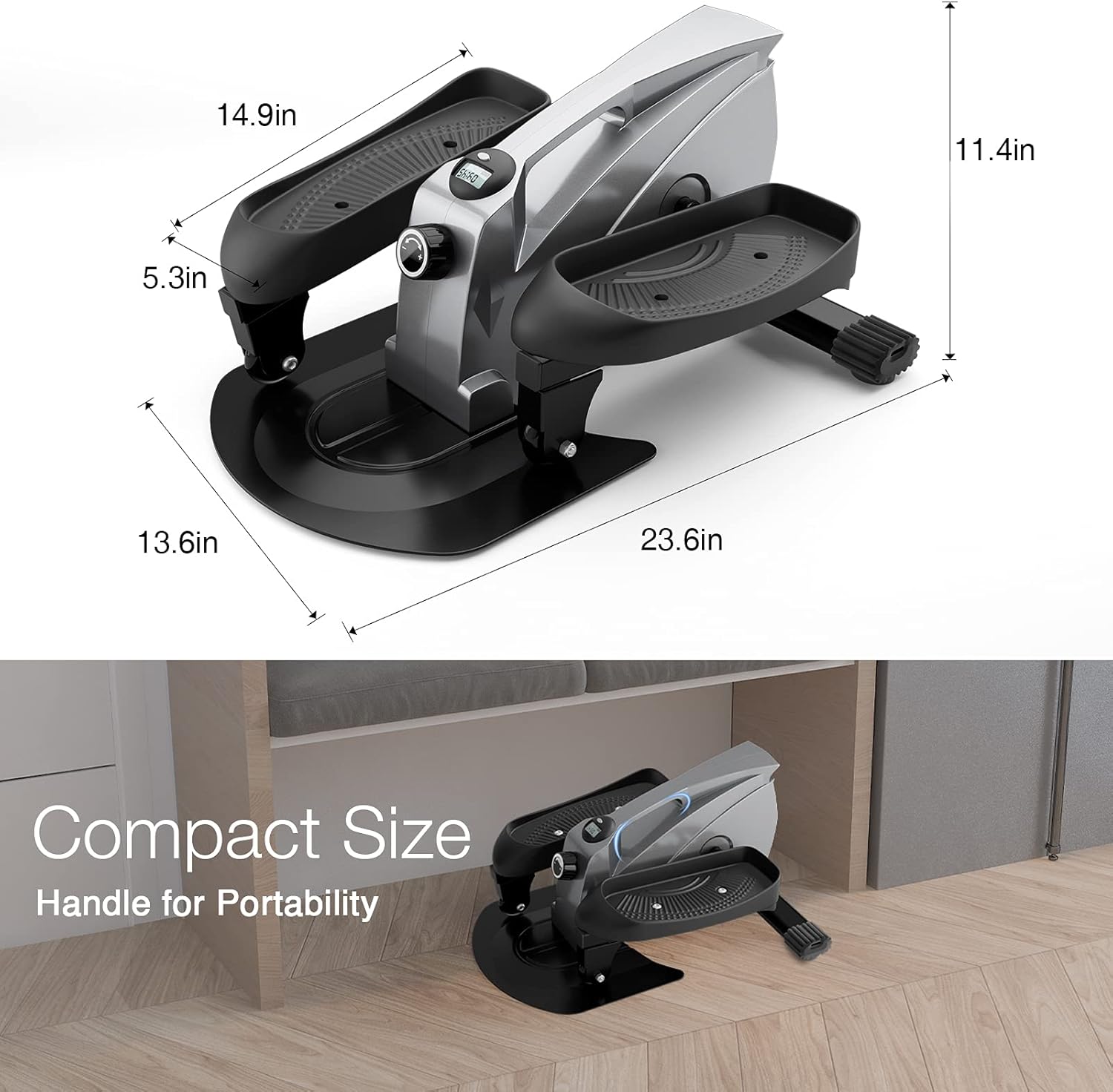 PERLECARE Under Desk Elliptical Portable Elliptical Machine, Desk Bike Pedal Exerciser with Adjustable Resistance & LCD Monitor