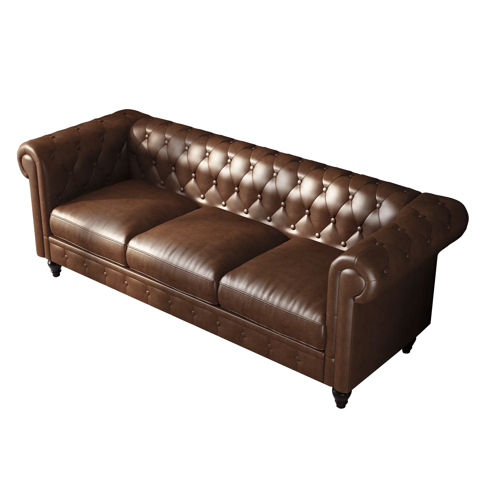 Chesterfield Button Tufted Faux Leather Sofa, 3-Seater Upholstered Couch with Removable Cushions for Living Room Bedroom Office