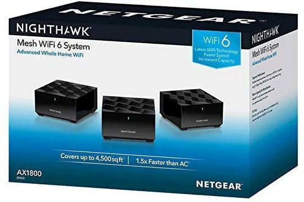 Netgear Nighthawk Whole Home Mesh WiFi 6 System, 3-Pack (MK63-100NAS)