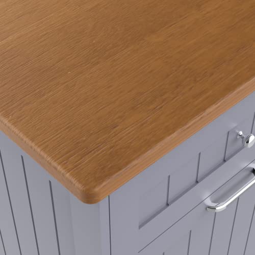 Double Tilt Out Trash Cabinet 20 Gallon,Antique-style Beadboard Trash Can Cabinet Kitchen with Solid Wood Tabletop & Drawer, Pet Proof Trash Can