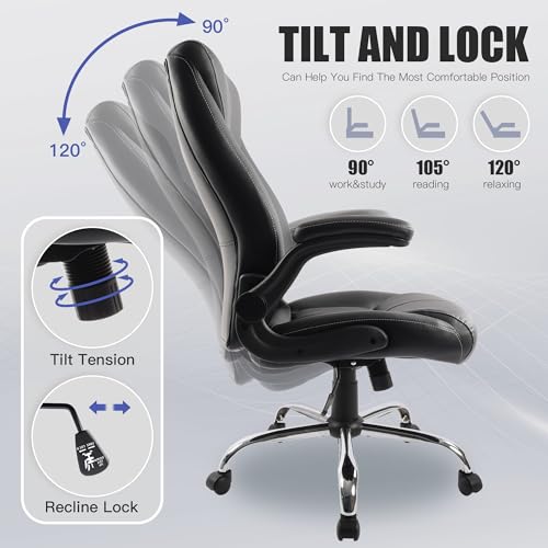 Big and Tall Office Chair for Heavy People 400lb, Executive Desk Computer Chair Adjustable Flip-up Armrests