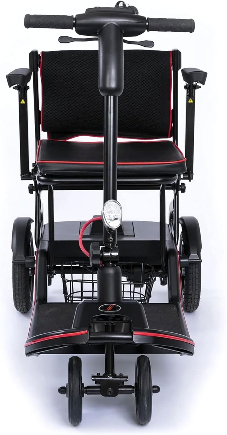 FeatherMobility - Black 4 Wheel Mobility Scooter 37 lb Frame - Long Range Battery, Compact Fold for Travel, with Arm Rests, and Basket