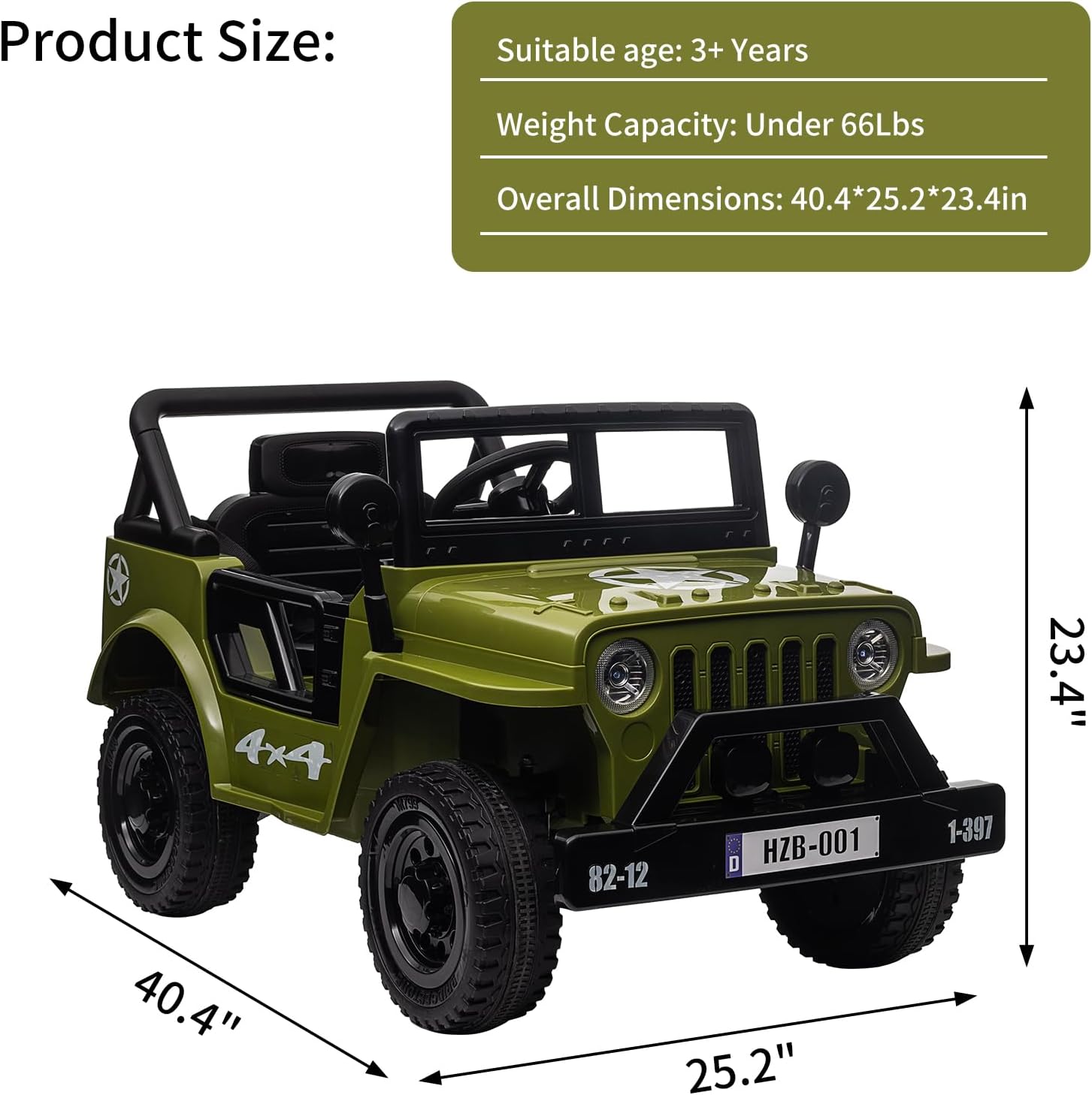 Ride on Truck Car, 12V Electric Ride on Car with Remote Control, MP3, LED Lights, Suspension System, Double Doors, Safety Belt