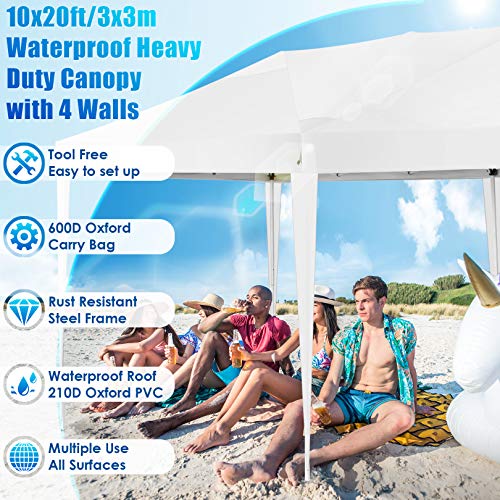 COBIZI Canopy 10x20 Pop Up Canopy Tent with 6 Sidewalls Party Tents for Parties Weddings Backyard Waterproof Canopy Outdoor Commercial Canopy Event