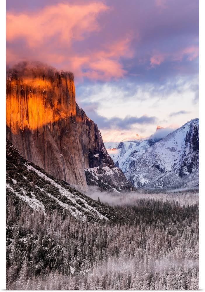 Winter Sunset Over Yosemite Valley from Tunnel VIEW, Yosemite National Park, California | Poster Print | 40x60 | Great Big Canva