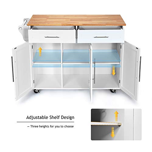 Giantex Kitchen Island Cart Rolling Storage Trolley Cart with Lockable Castors, 2 Drawers, 3 Door Cabinet, Towel Handle