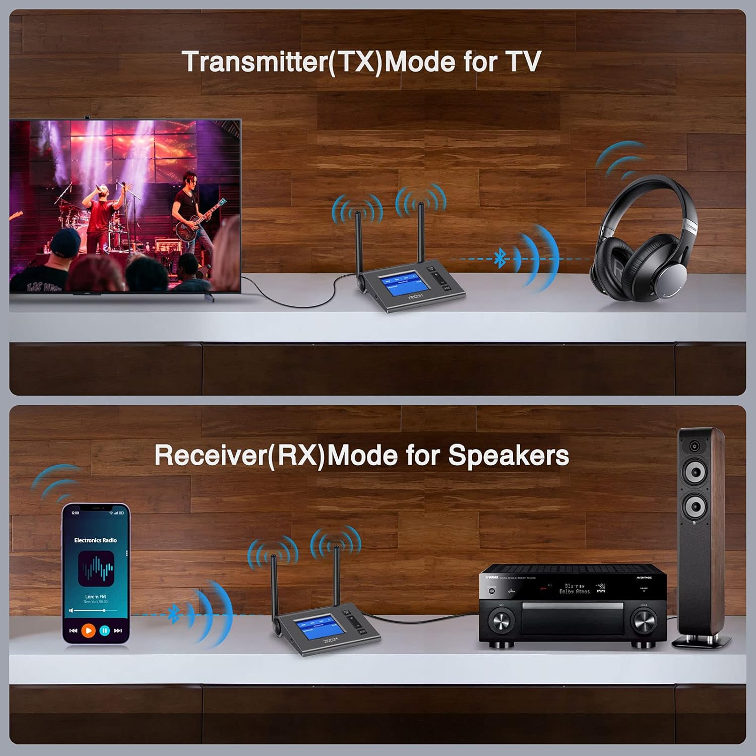 ZIOCOM Bluetooth Transmitter Receiver for TV, Unique Visible LCD Display Wireless Audio Adapter with aptX Low Latency