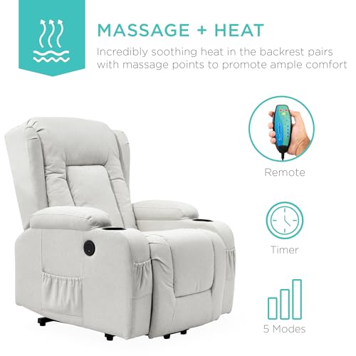 Best Choice Products Modern Linen Electric Power Lift Chair, Recliner Massage Chair, Adjustable Furniture for Back, Legs w/ 3 Positions, USB Port
